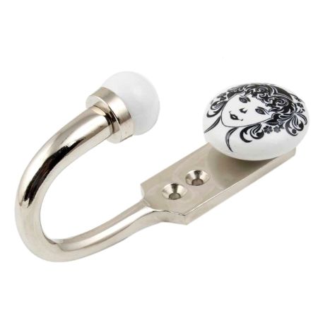 White Base Black Baby Flat Ceramic Hook